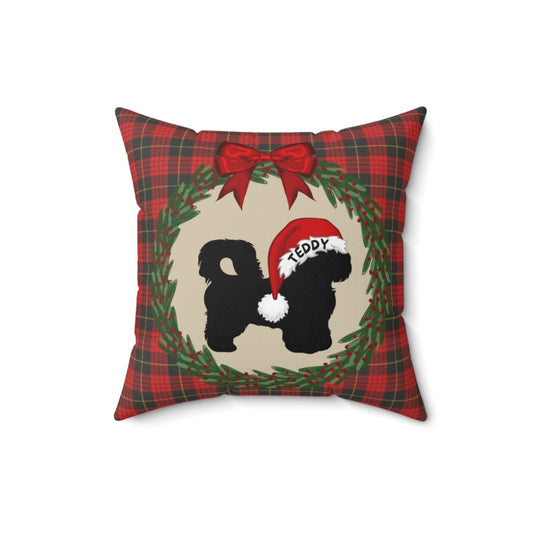 Shih Tzu - Shih-poo Christmas Pillow, Black Shih Tzu Silhouette With Personalized Name on Hat, Shih Tzu, Shih-poo Mom or Dad Gift