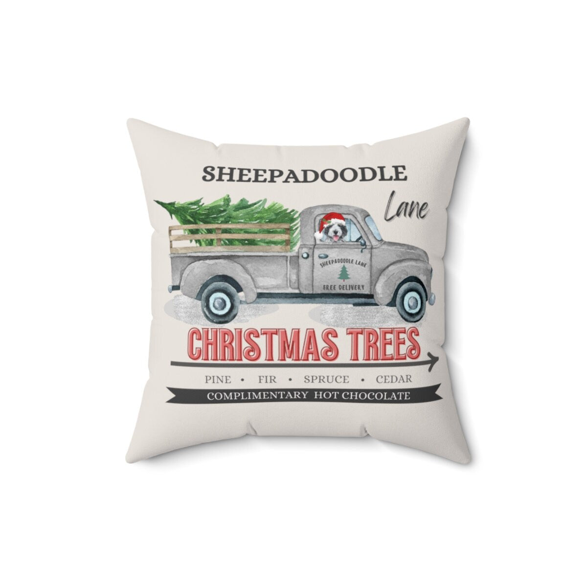 Sheepadoodle Christmas Gift Pillow - Sheepadoodle Mom and Dad Gift Idea, Doodle Decor, 16" X 16" Both Cover and Insert Included