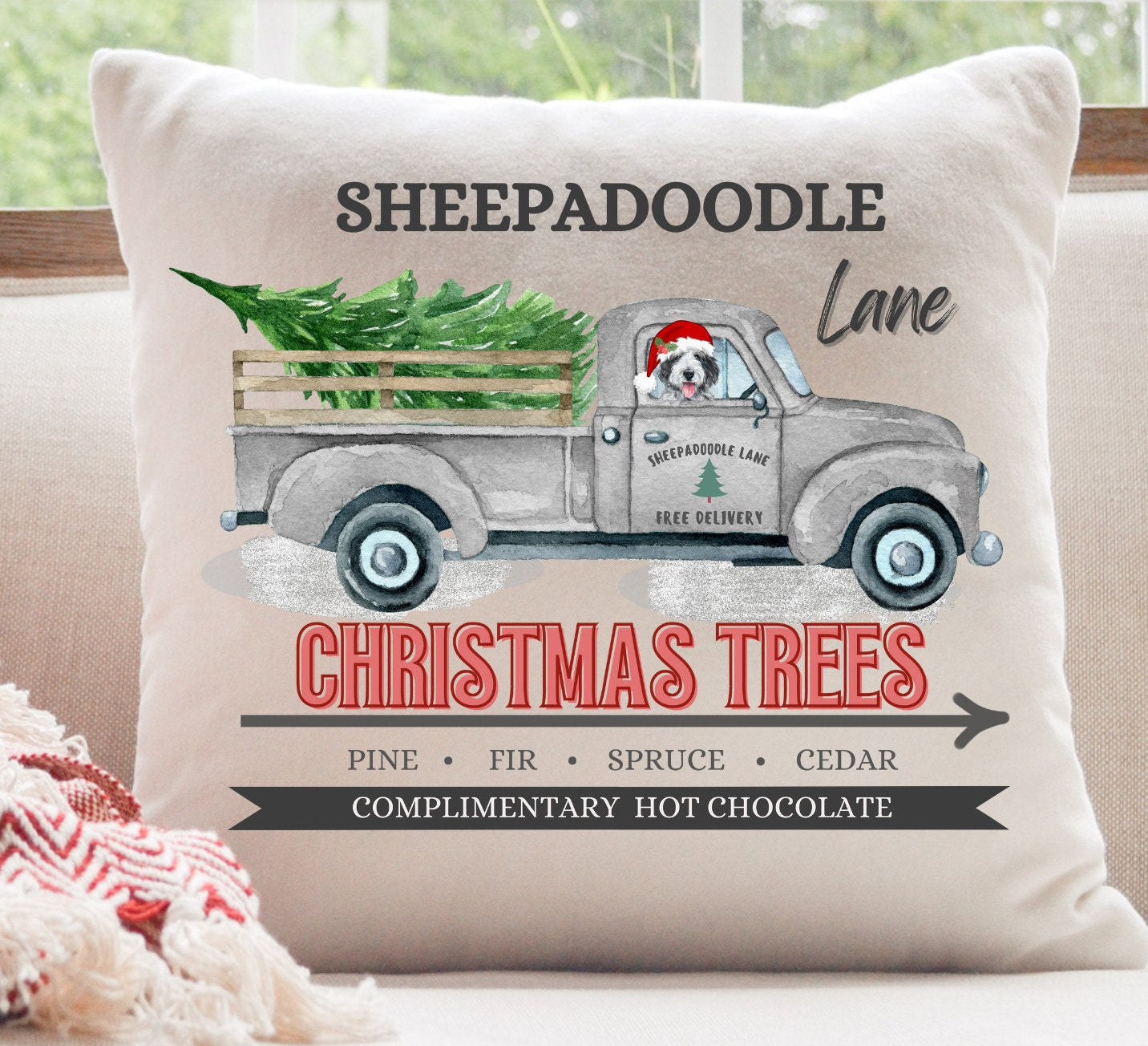 Sheepadoodle Christmas Gift Pillow - Sheepadoodle Mom and Dad Gift Idea, Doodle Decor, 16" X 16" Both Cover and Insert Included