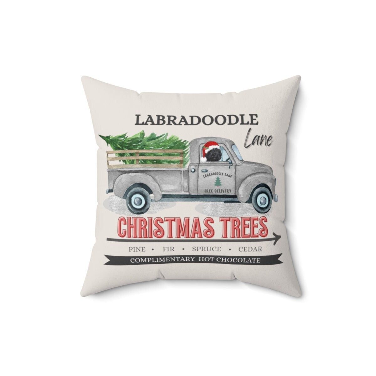 Black Labradoodle Christmas Gift Pillow - Great Labradoodle Mom and Dad Gift, Doodle Decor, 16" X 16" Both Cover and Stuffing Incl