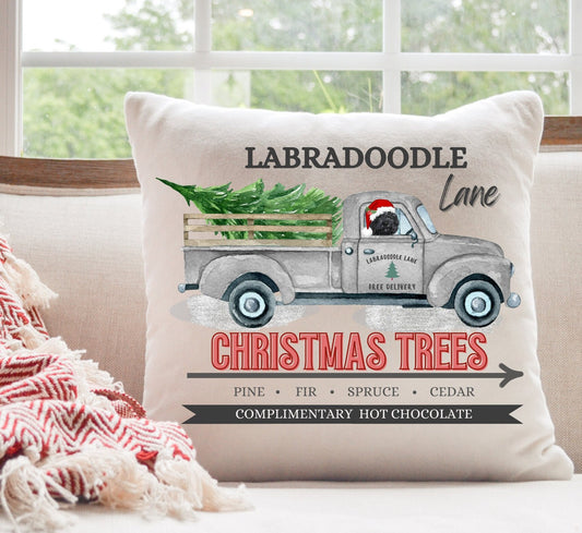 Black Labradoodle Christmas Gift Pillow - Great Labradoodle Mom and Dad Gift, Doodle Decor, 16" X 16" Both Cover and Stuffing Incl