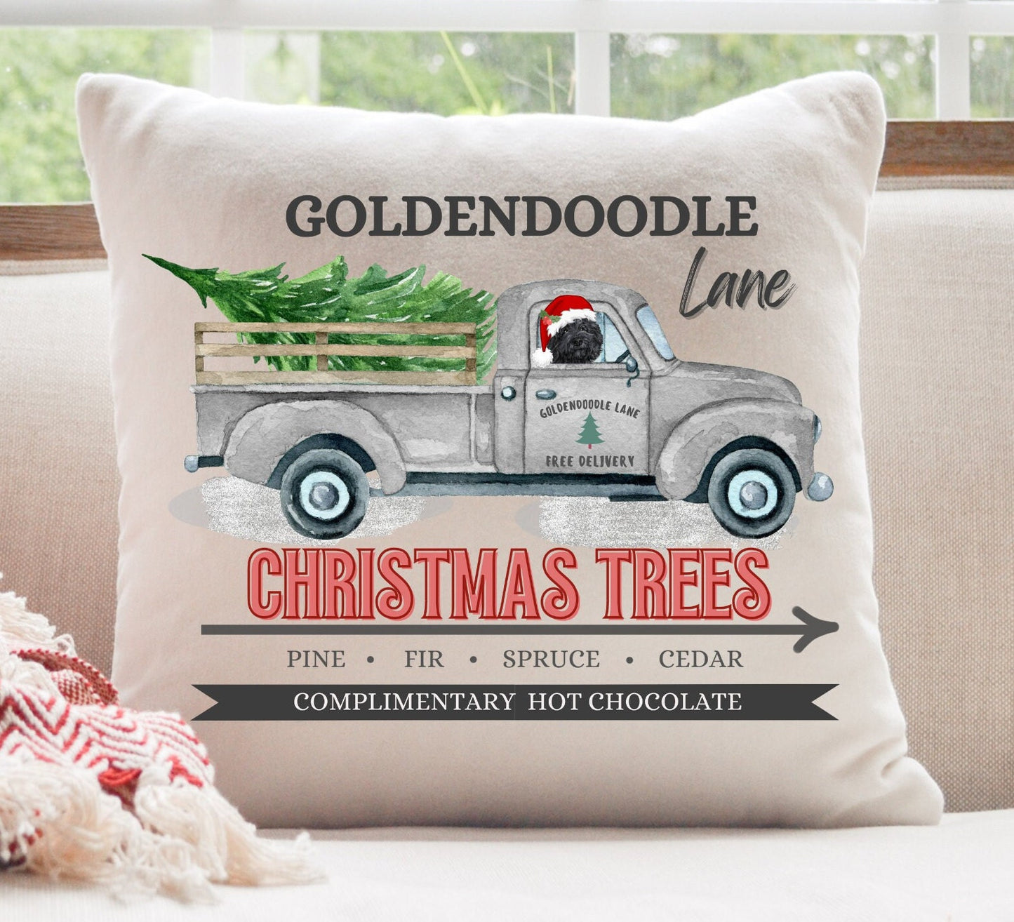 Black Goldendoodle Christmas Gift Pillow - Perfect Goldendoodle Mom and Dad Gift, Doodle Decor, 16" X 16" Both Cover and Stuffing