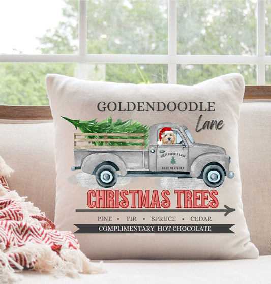 Tan Goldendoodle Christmas Gift Pillow - Goldendoodle Lover Gift, Goldendoodle Decor, 16" X 16" Both Cover and Insert Included