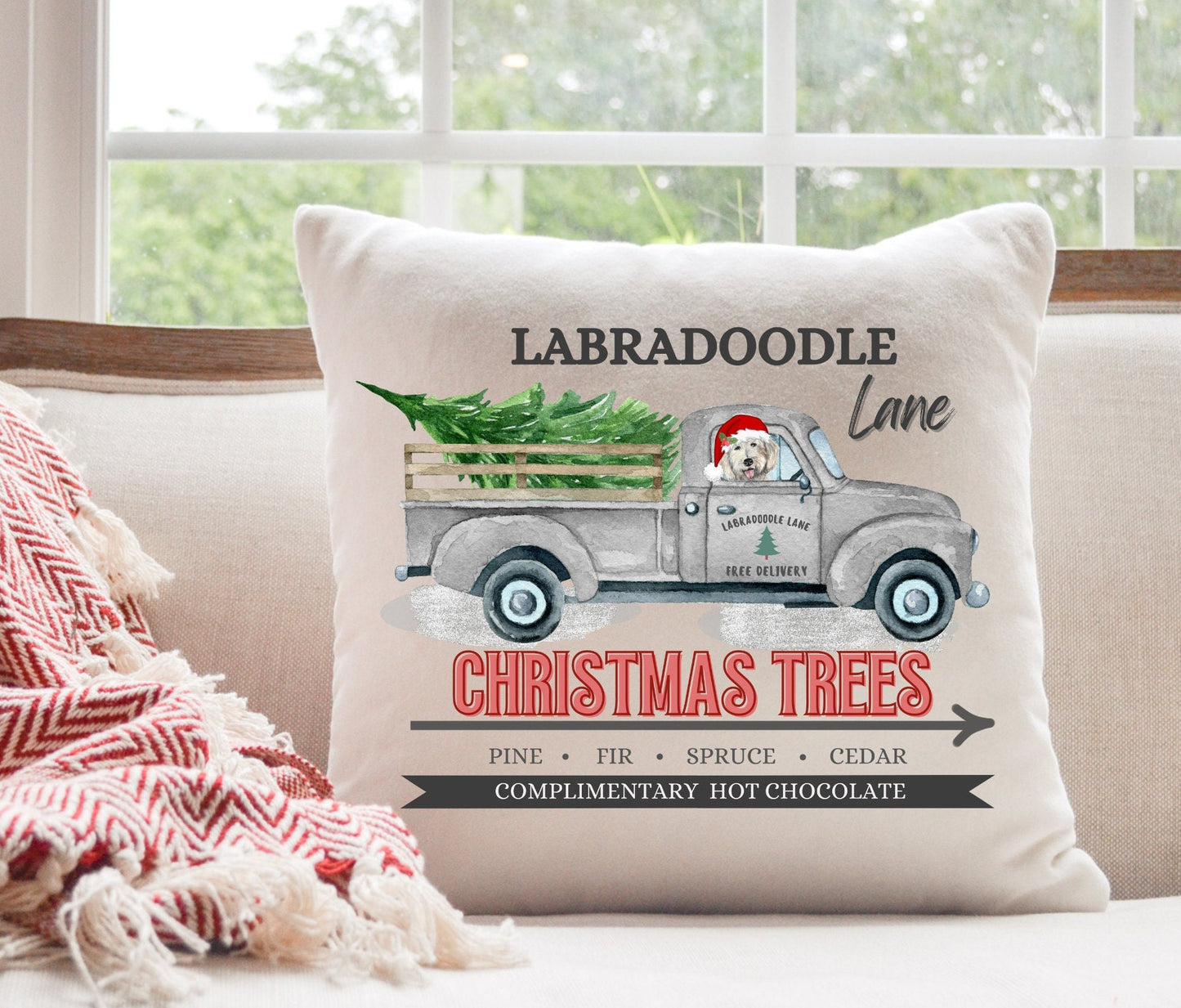 Labradoodle Christmas Gift Pillow - Perfect Labradoodle Mom and Dad Gift, Doodle Decor, 16" X 16" Both Cover and Stuffing Included