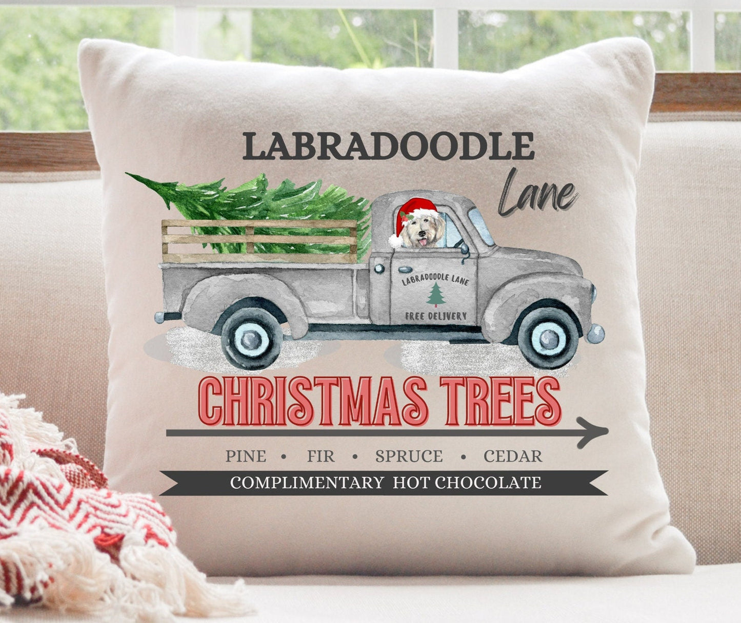 Labradoodle Christmas Gift Pillow - Perfect Labradoodle Mom and Dad Gift, Doodle Decor, 16" X 16" Both Cover and Stuffing Included