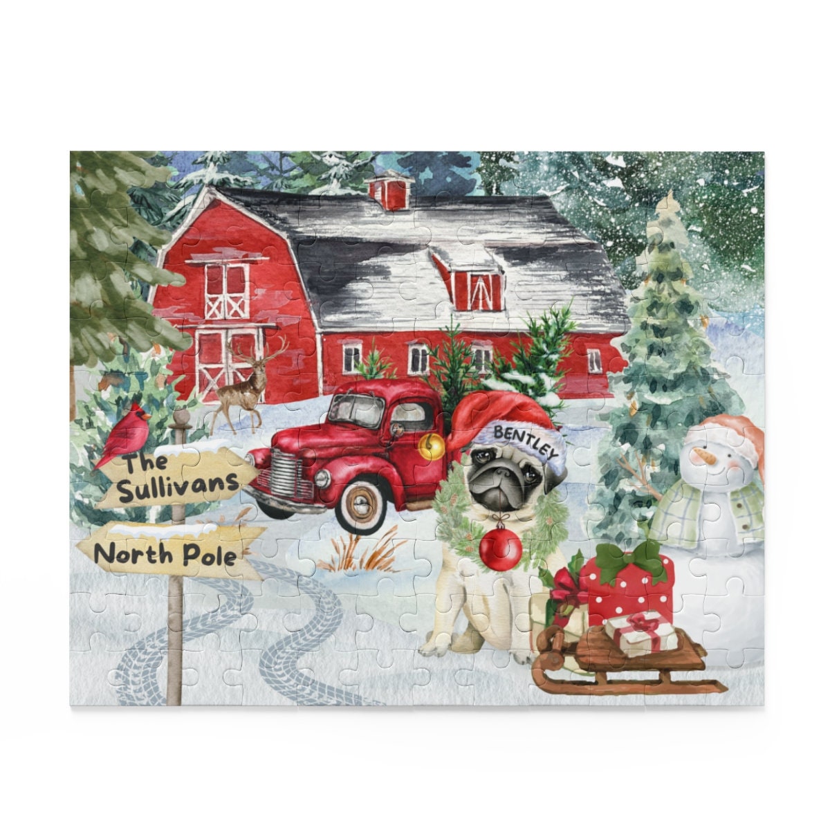 Personalized Pug Christmas Puzzle Gift - Customized Pug Mom or Dad Gift Idea, (120, 252, 500-Piece) Gift Box Included