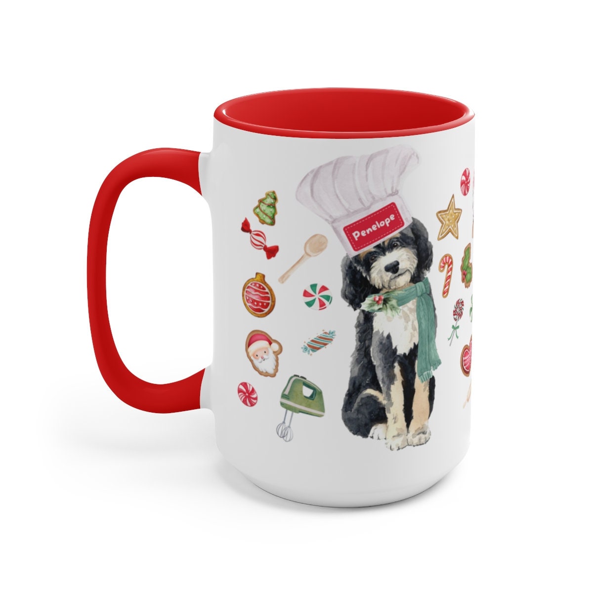 Personalized Bernedoodle Christmas Gift Mug - Great Bernedoodle Mom Gift Idea, Two-Tone Coffee Mugs, 15oz, 3 Color Choices