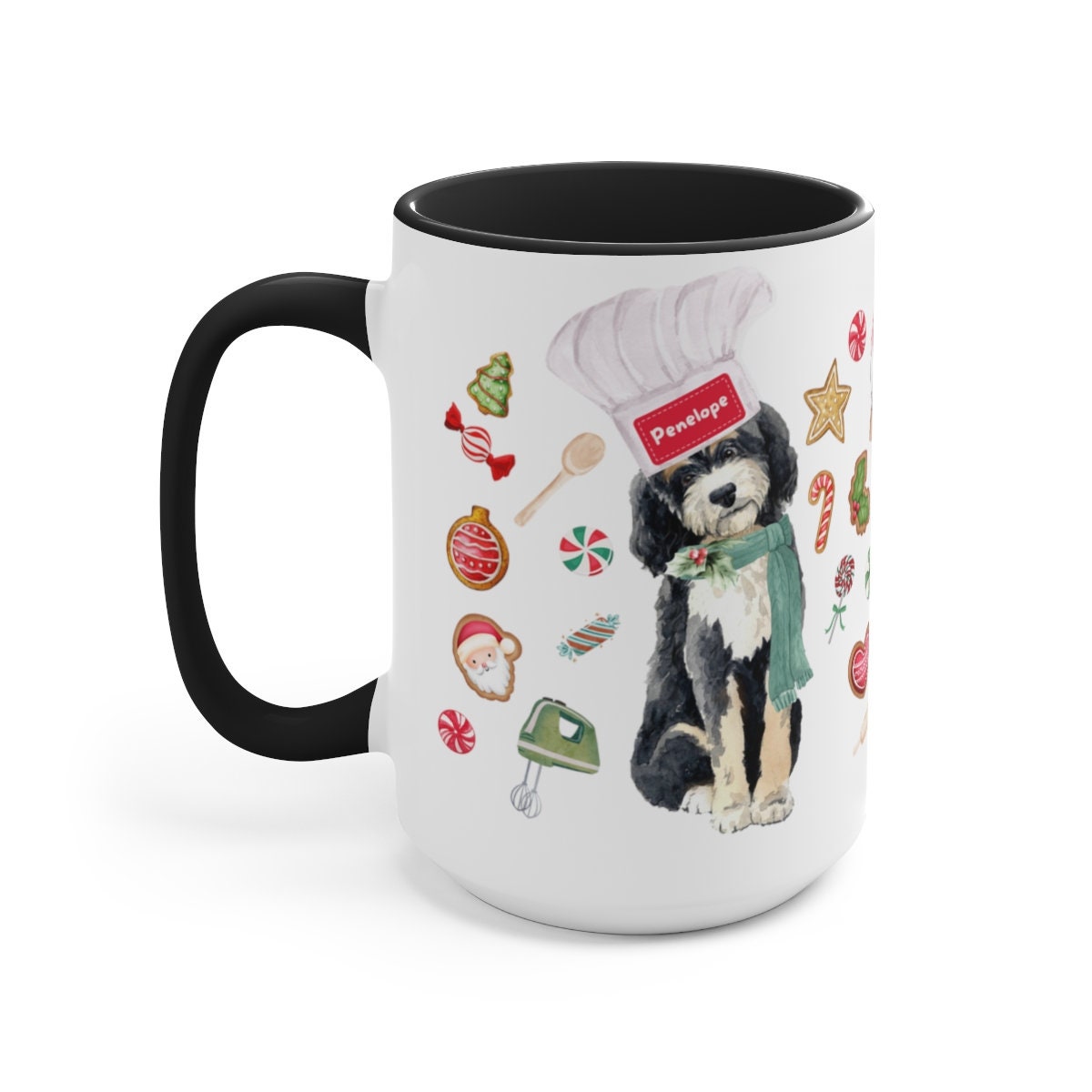 Personalized Bernedoodle Christmas Gift Mug - Great Bernedoodle Mom Gift Idea, Two-Tone Coffee Mugs, 15oz, 3 Color Choices