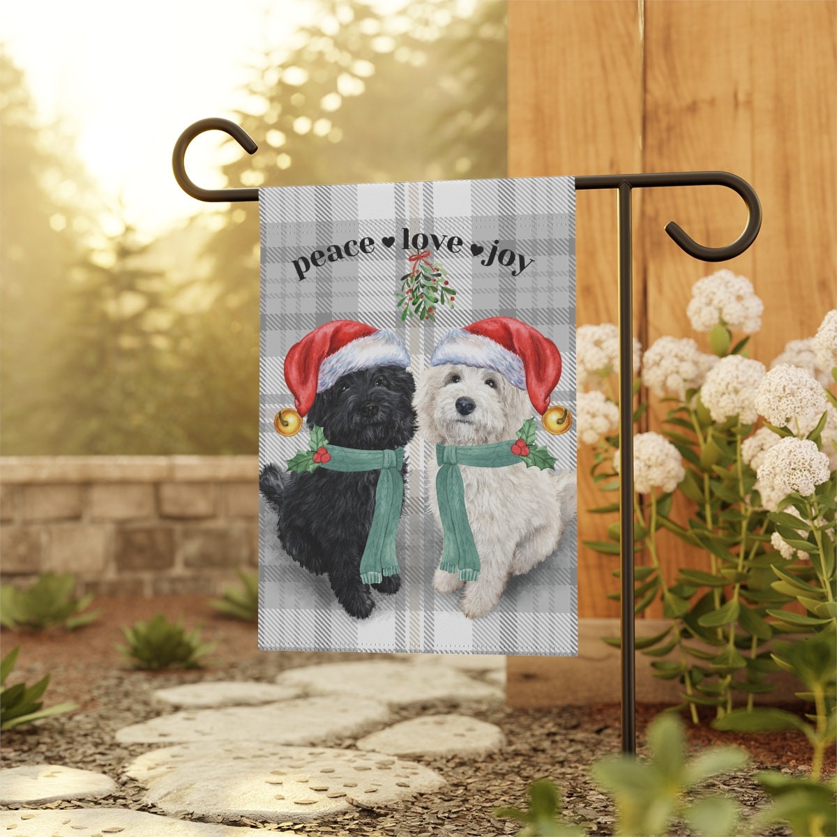 Doodle Dog Christmas Flag - Holiday Gift Idea for Bernedoodle Mom or Dad Owner, Doodle Dog Double-sided Flag, Stand Not Included