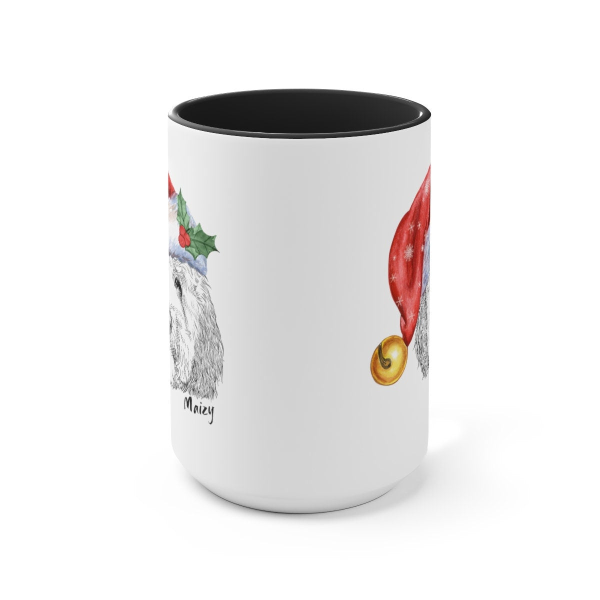 Personalized Doodle Dog Christmas Gift Mug - Perfect  Doodle Mom or Dad Holiday Gift Idea, Festive Santa Dood, Two-Tone Coffee Mug