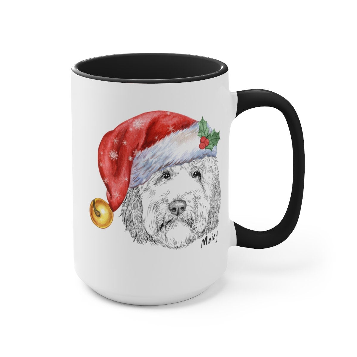 Personalized Doodle Dog Christmas Gift Mug - Perfect  Doodle Mom or Dad Holiday Gift Idea, Festive Santa Dood, Two-Tone Coffee Mug