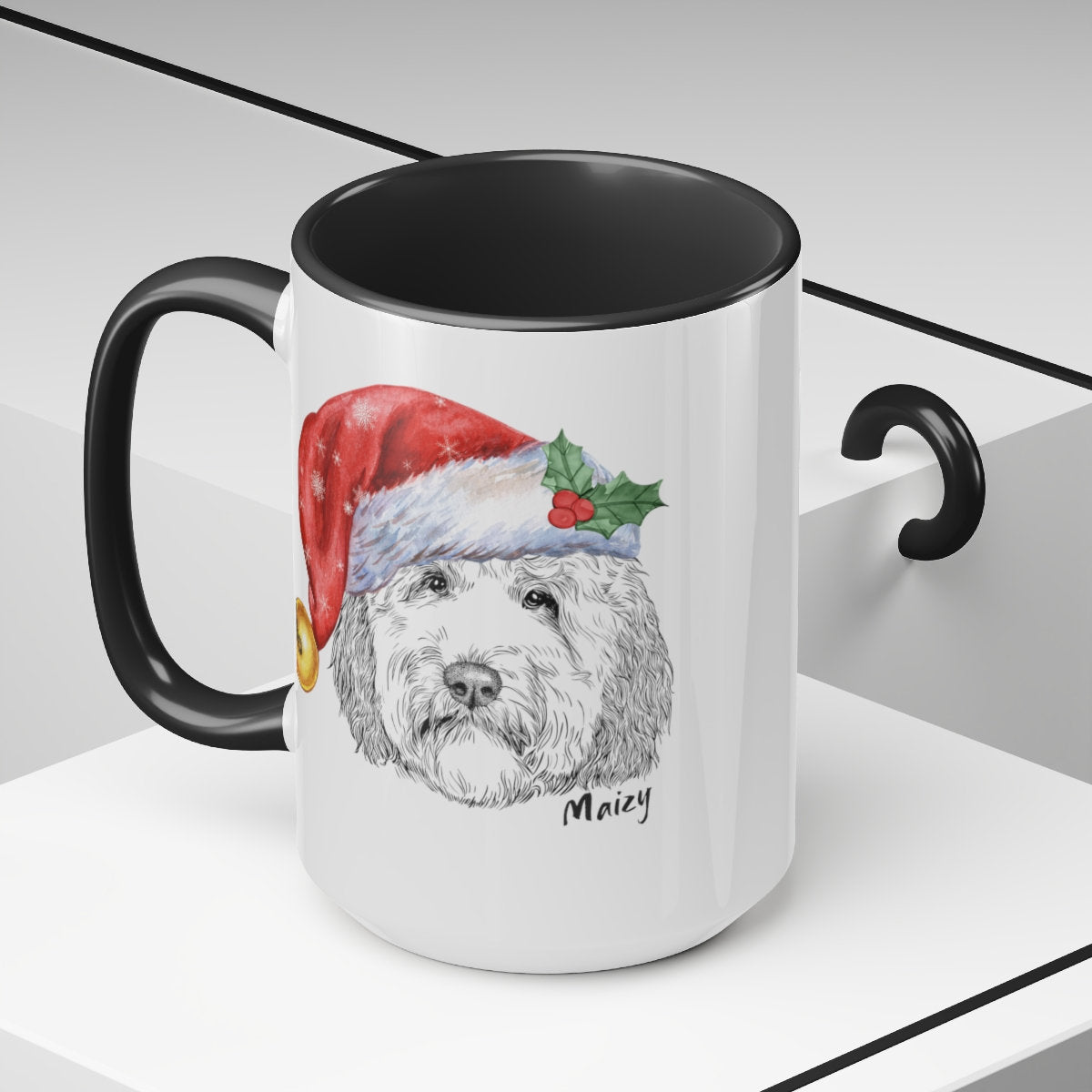 Personalized Doodle Dog Christmas Gift Mug - Perfect  Doodle Mom or Dad Holiday Gift Idea, Festive Santa Dood, Two-Tone Coffee Mug