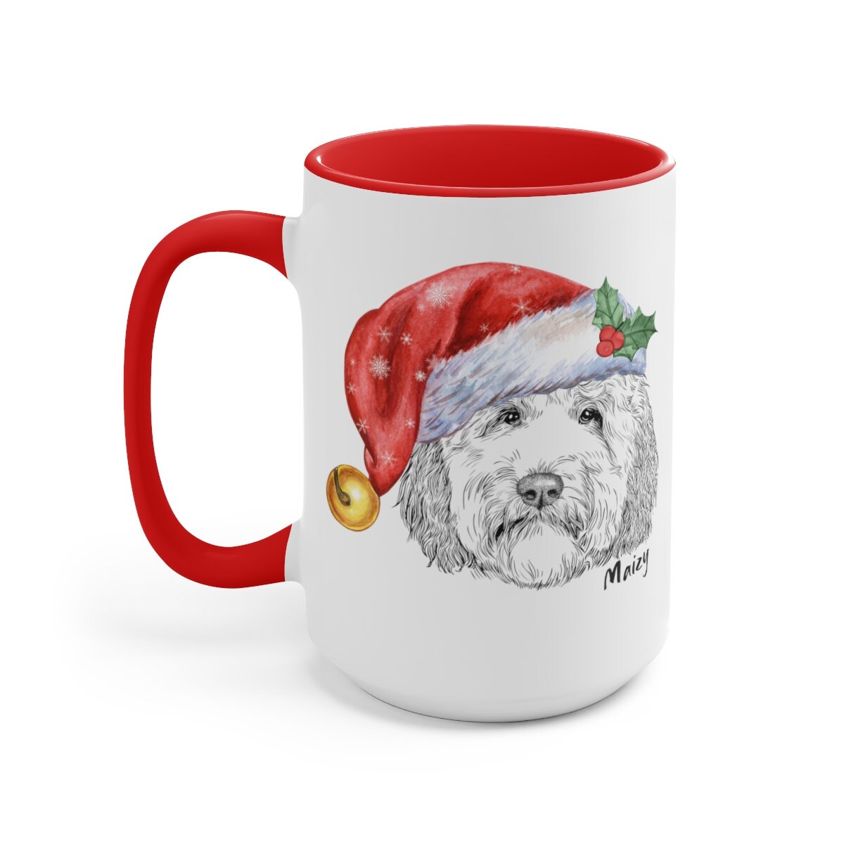 Personalized Doodle Dog Christmas Gift Mug - Perfect  Doodle Mom or Dad Holiday Gift Idea, Festive Santa Dood, Two-Tone Coffee Mug