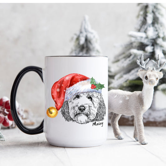 Personalized Doodle Dog Christmas Gift Mug - Perfect  Doodle Mom or Dad Holiday Gift Idea, Festive Santa Dood, Two-Tone Coffee Mug