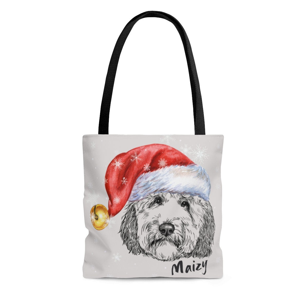 Personalized Santa Doodle Dog Tote Bag - Perfect Doodle Dog Mom Gift Idea, Goldendoodle, Bernedoodle, Labradoodle Etc., 3 Sizes