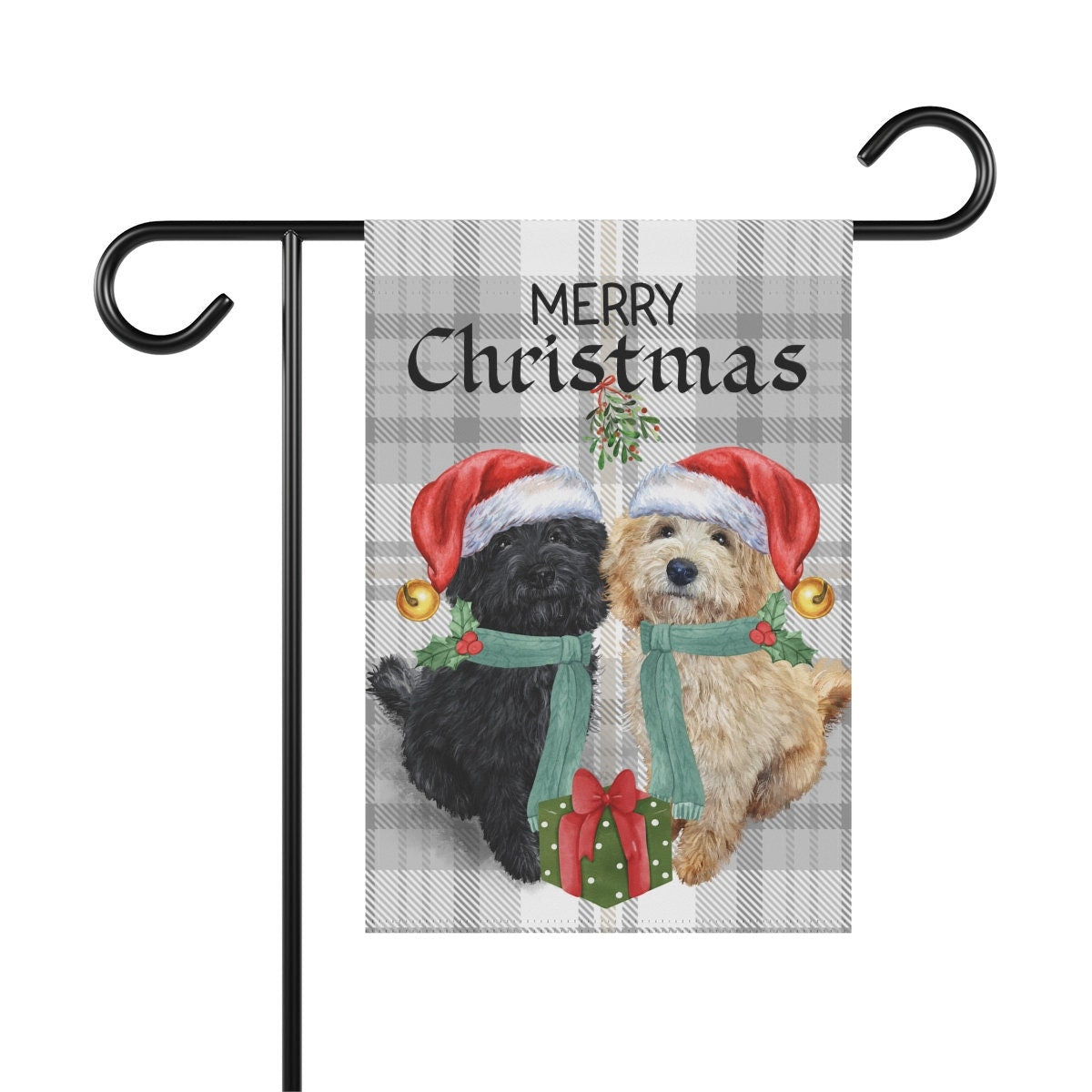 Personalized Doodle Dogs Christmas Flag - Black and Tan Doodle Dogs, Perffect Doodle Mom or Dad Gift, 12x18", Stand Not Included