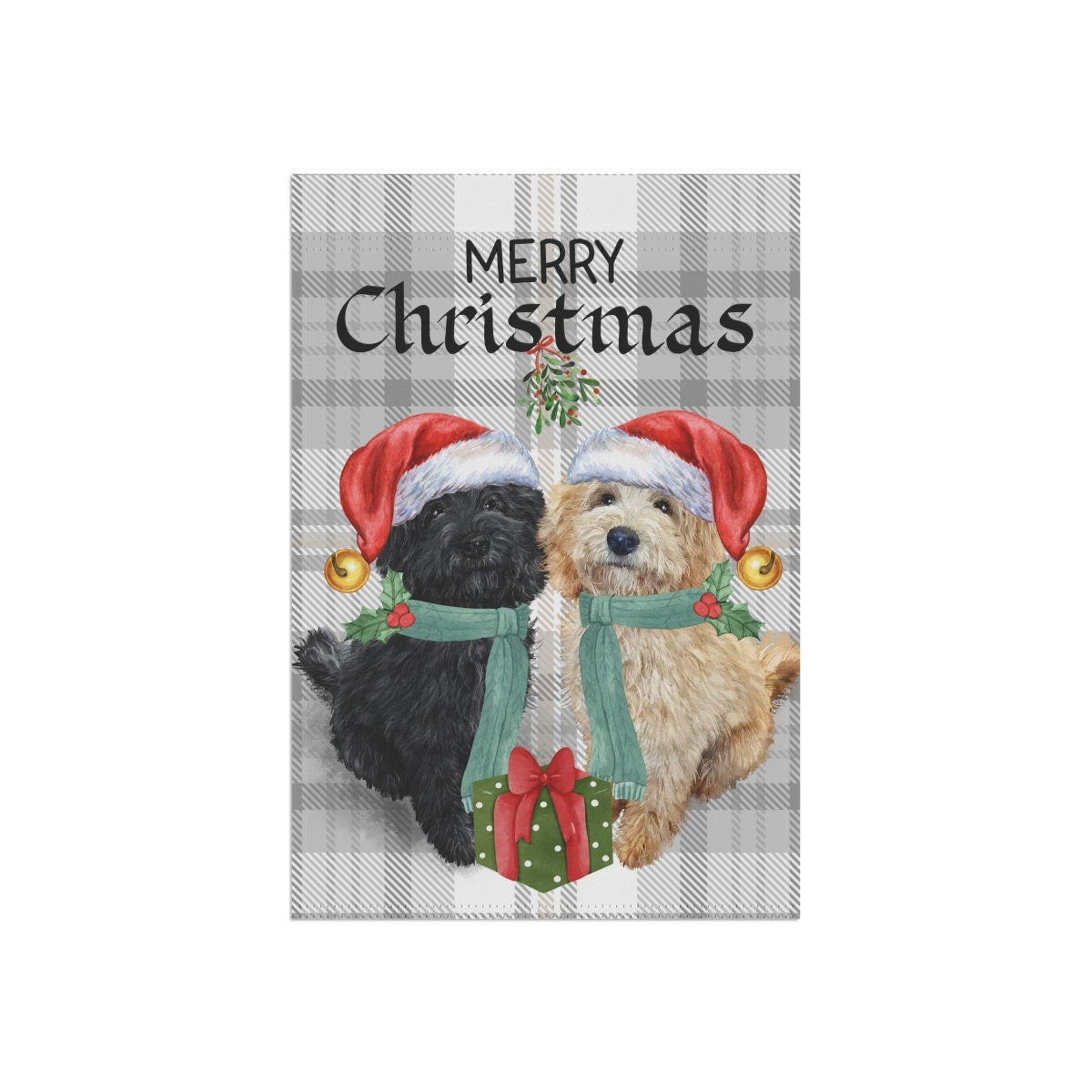 Personalized Doodle Dogs Christmas Flag - Black and Tan Doodle Dogs, Perffect Doodle Mom or Dad Gift, 12x18", Stand Not Included