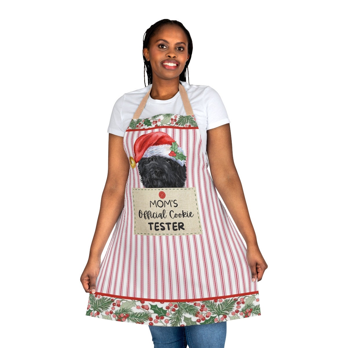 Black Doodle Dog Christmas Apron Gift - Boutique Style Apron, Doodle Mom Gift, Chef/Baker Apron,Goldendoodle, Labradoodle, Cavapoo