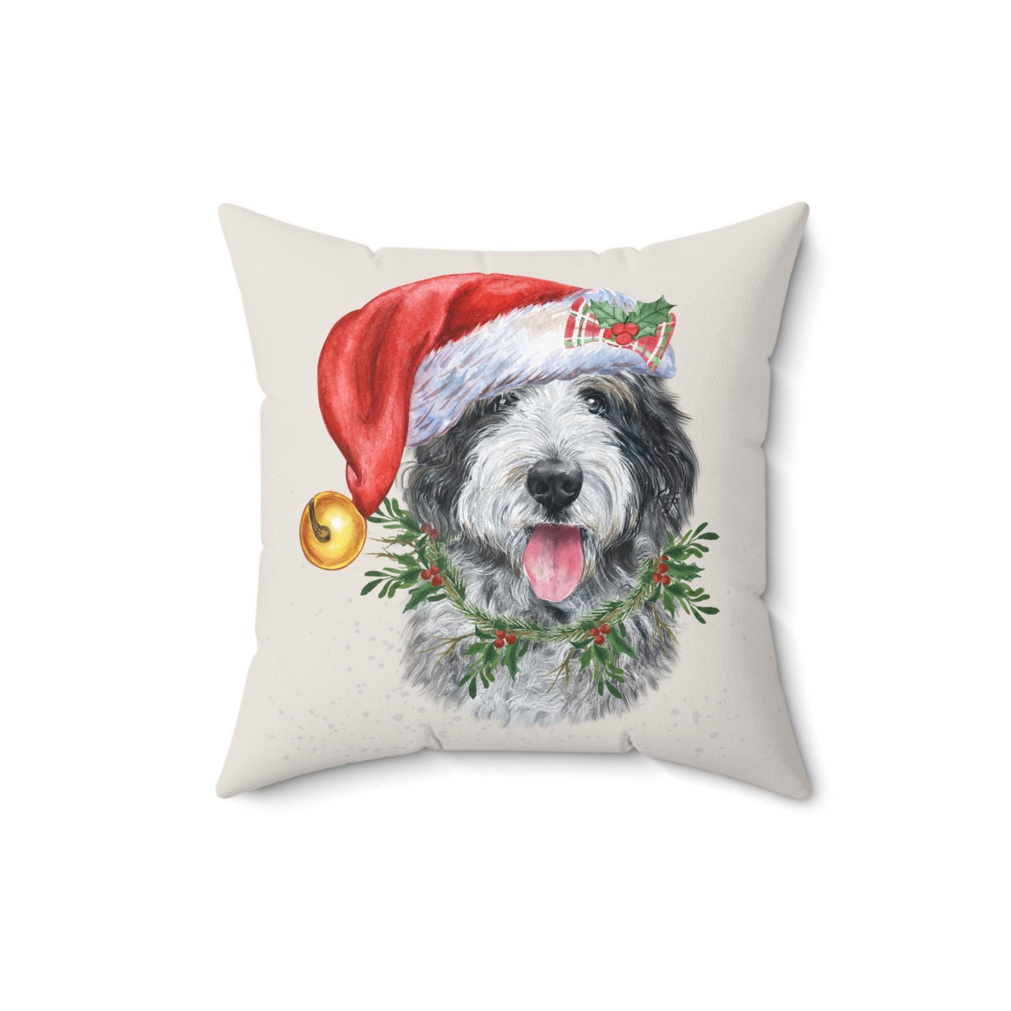 Sheepadoodle Christmas Pillow - Aussiedoodle, Bernedoodle Dog Mom/ Dad Gift, Boutique Doodle Dog Keepsake Gift, 16x16 Pillow