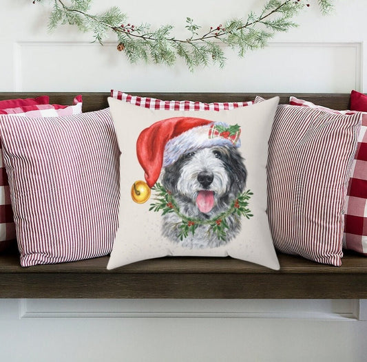 Sheepadoodle Christmas Pillow - Aussiedoodle, Bernedoodle Dog Mom/ Dad Gift, Boutique Doodle Dog Keepsake Gift, 16x16 Pillow