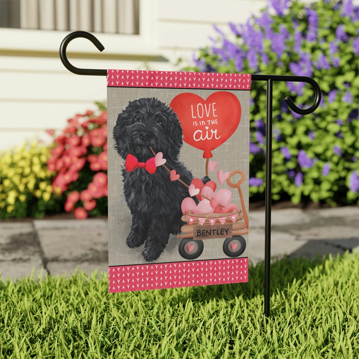 Black Doodle Dog (BOY)Valentine Garden Flag - Doodle Mom & Dad Gift, Double-sided Garden Flag, Stand Not Included, May Add Persona