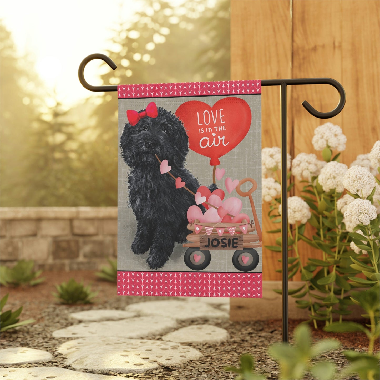 Personalized Black Doodle Dog (GIRL)Valentine Garden Flag - Doodle Mom & Dad Gift, Double-sided Garden Flag, Stand Not Included,