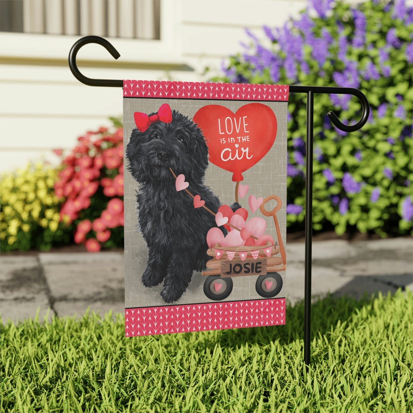 Personalized Black Doodle Dog (GIRL)Valentine Garden Flag - Doodle Mom & Dad Gift, Double-sided Garden Flag, Stand Not Included,