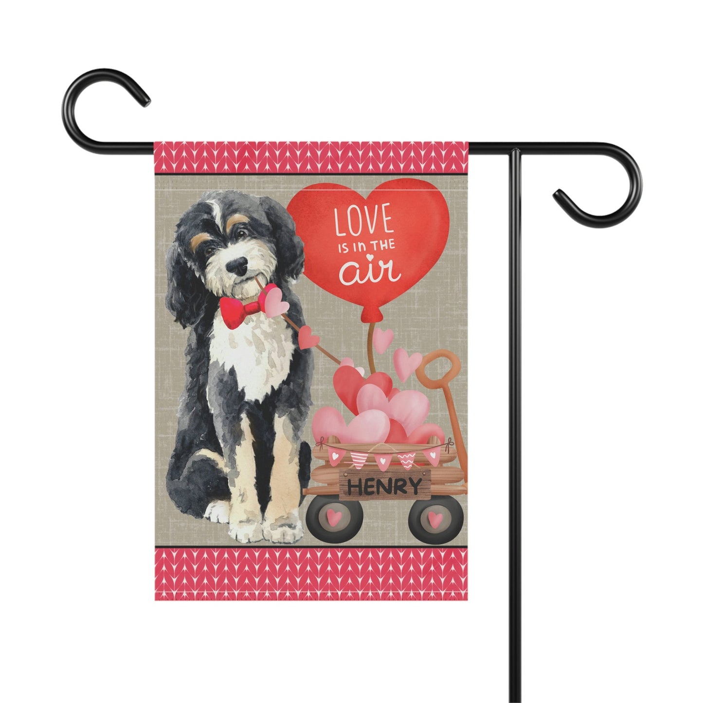 Personalized Bernedoodle Dog (BOY)Valentine Garden Flag - Fun Gift for Doodle Moms & Dads, Double-sided Garden Flag, Stand Not Inc