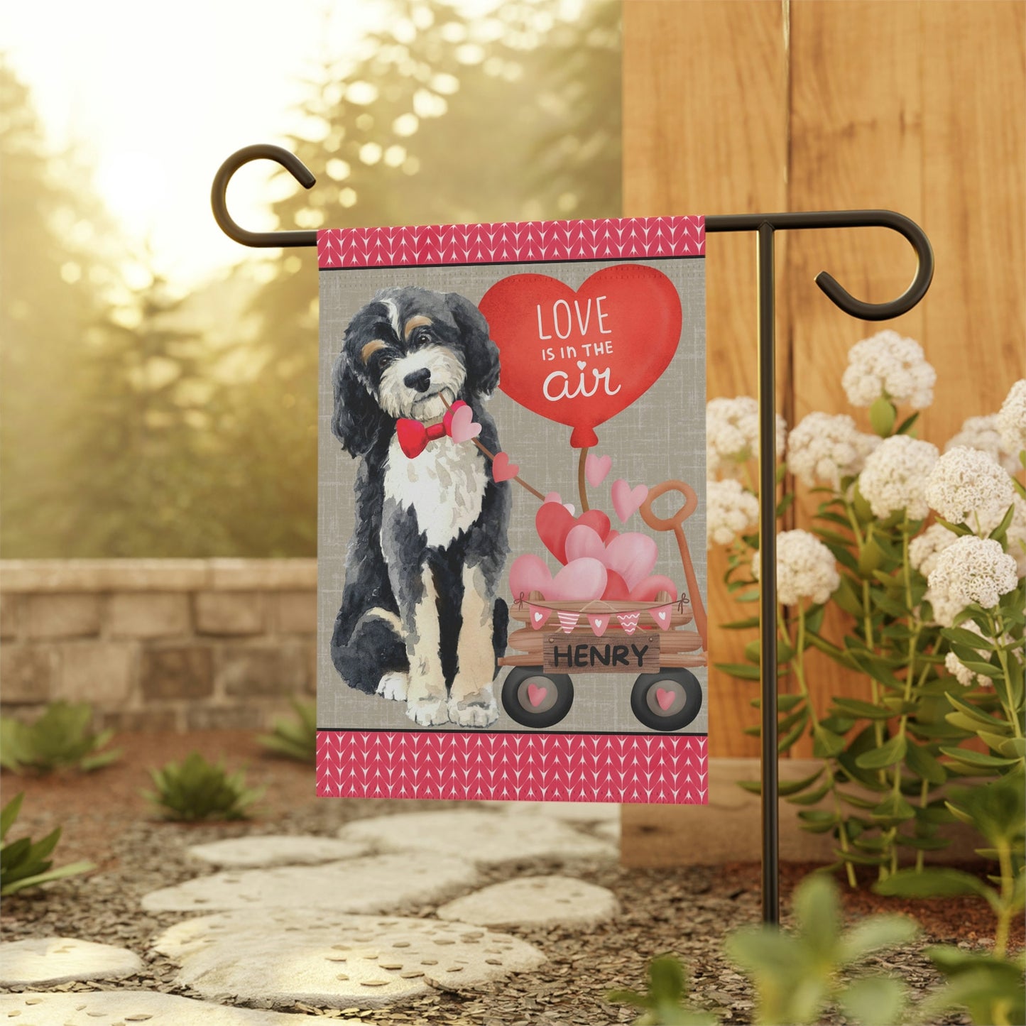 Personalized Bernedoodle Dog (BOY)Valentine Garden Flag - Fun Gift for Doodle Moms & Dads, Double-sided Garden Flag, Stand Not Inc