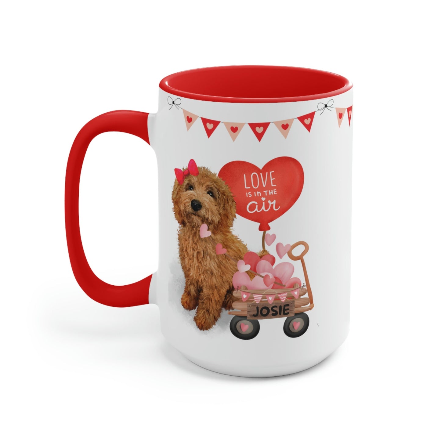 Personalized Apricot Doodle Dog (Girl) Valentine's Day Mug - 15 Oz Two-Tone Coffee Mugs, Perfect Gift Idea for Doodle Mom or Owner