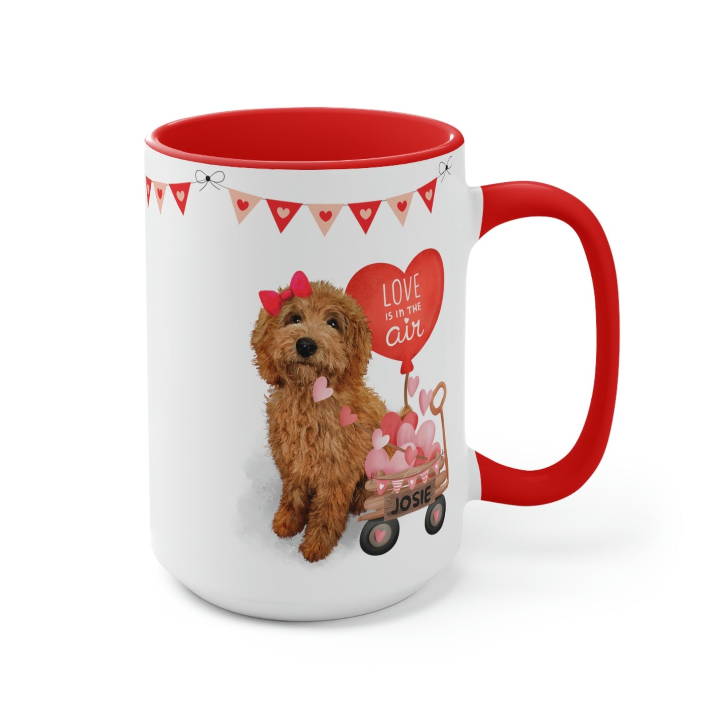 Personalized Apricot Doodle Dog (Girl) Valentine's Day Mug - 15 Oz Two-Tone Coffee Mugs, Perfect Gift Idea for Doodle Mom or Owner