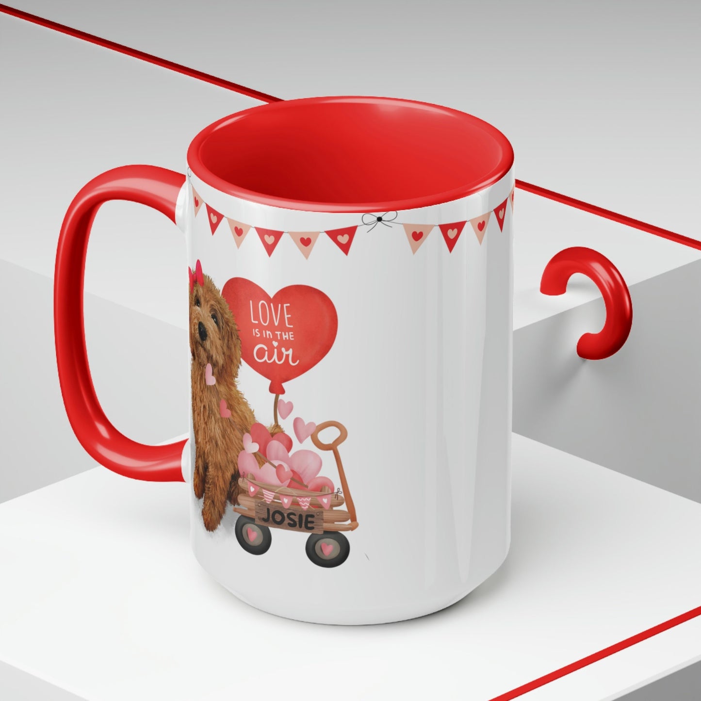 Personalized Apricot Doodle Dog (Girl) Valentine's Day Mug - 15 Oz Two-Tone Coffee Mugs, Perfect Gift Idea for Doodle Mom or Owner