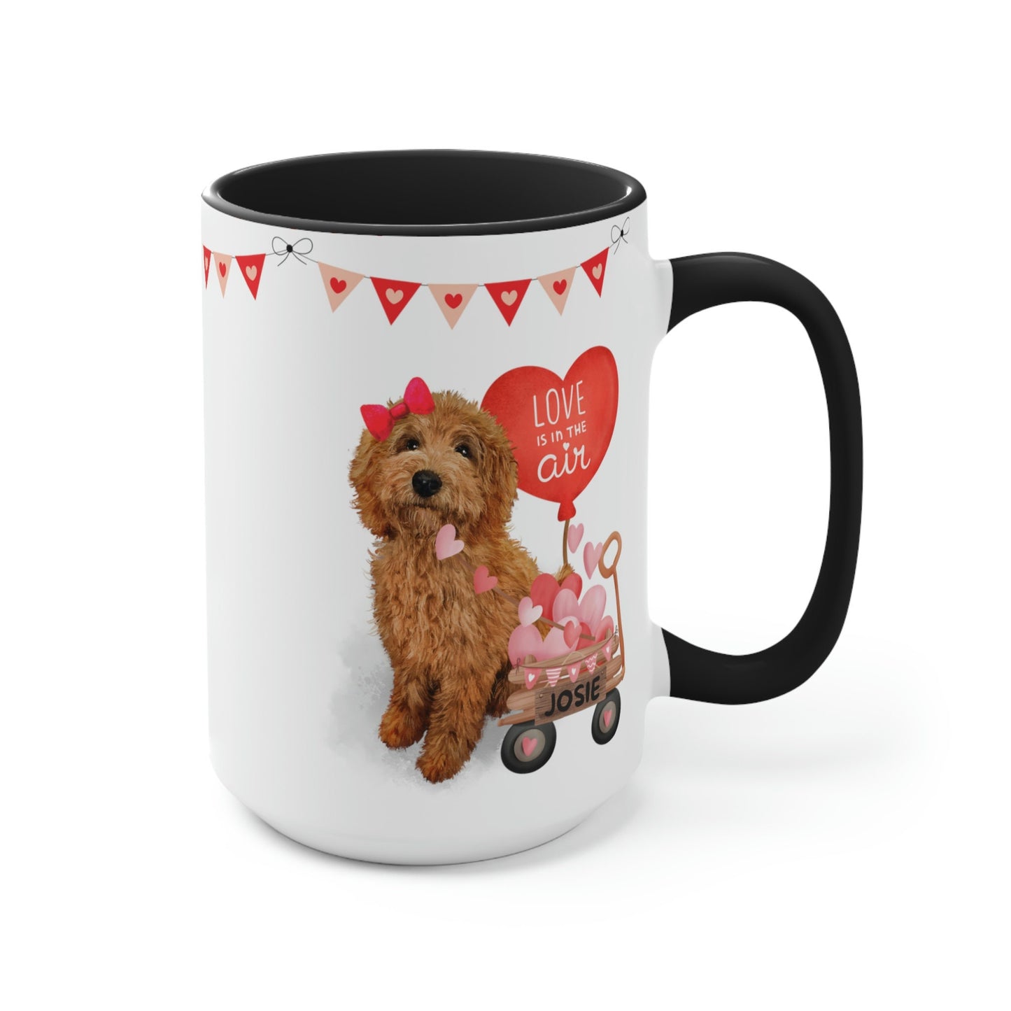 Personalized Apricot Doodle Dog (Girl) Valentine's Day Mug - 15 Oz Two-Tone Coffee Mugs, Perfect Gift Idea for Doodle Mom or Owner