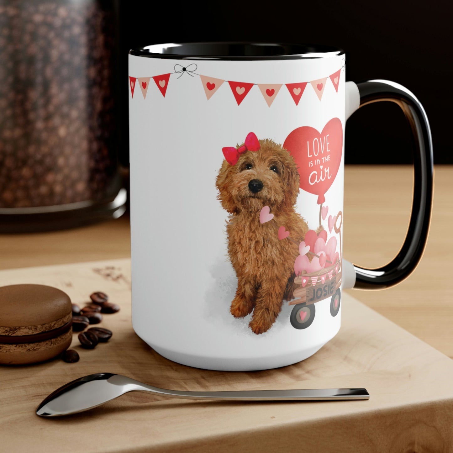 Personalized Apricot Doodle Dog (Girl) Valentine's Day Mug - 15 Oz Two-Tone Coffee Mugs, Perfect Gift Idea for Doodle Mom or Owner