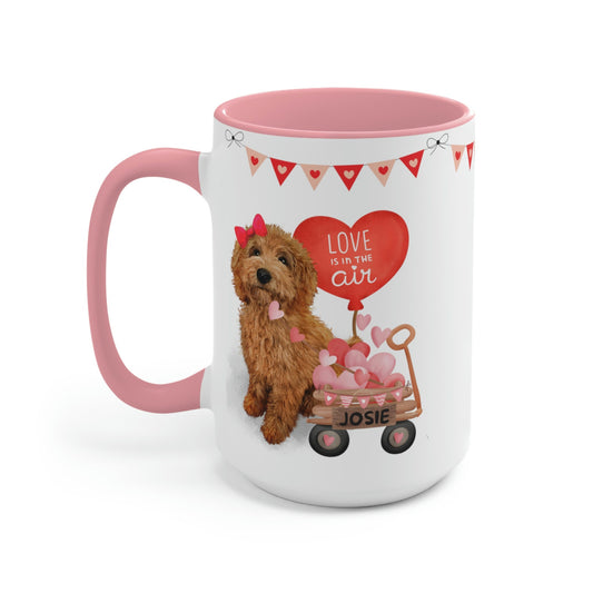 Personalized Apricot Doodle Dog (Girl) Valentine's Day Mug - 15 Oz Two-Tone Coffee Mugs, Perfect Gift Idea for Doodle Mom or Owner