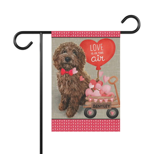 Personalized Brown Doodle - Labradoodle, Goldendoodle (BOY)Valentine Garden Flag, Doodle Mom Dad Gift, Double-sided Flag, Stand No