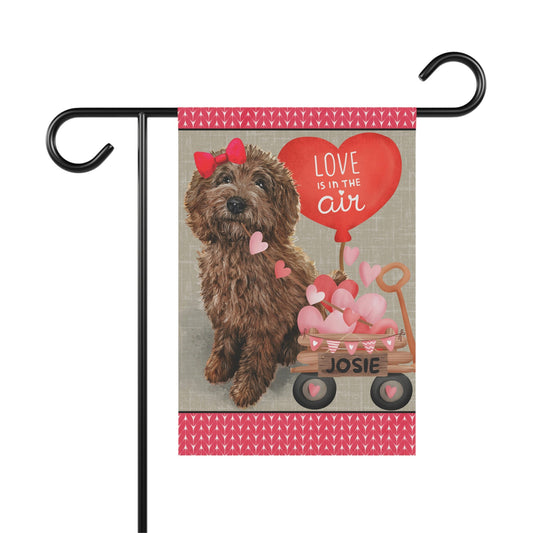 Personalized Brown Doodle - Labradoodle, Goldendoodle (GIRL)Valentine Garden Flag, Doodle Mom Dad Gift, Double-sided Flag, Stand N