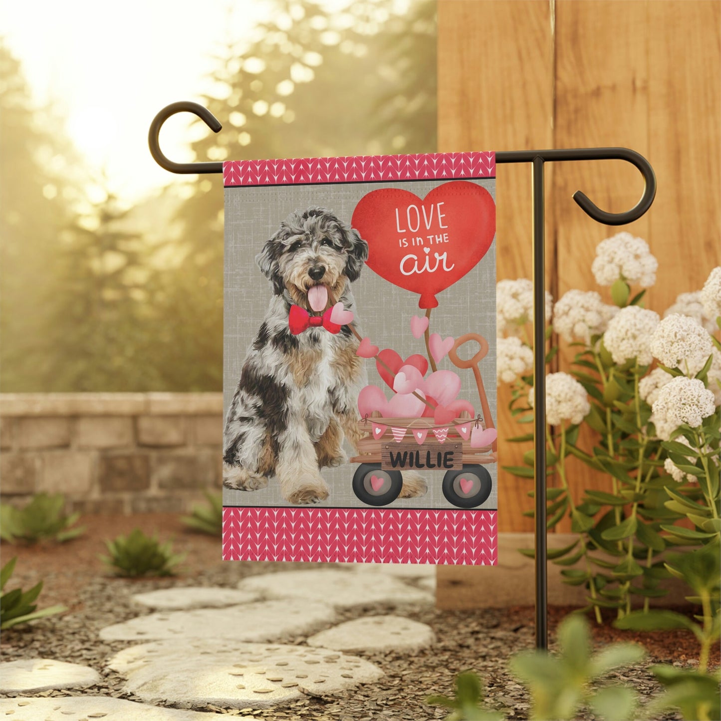 Personalized Merle Doodle Dog (BOY)Valentine Garden Flag - Fun Gift for Doodle Moms & Dads, Double-sided Garden Flag, Stand Not In