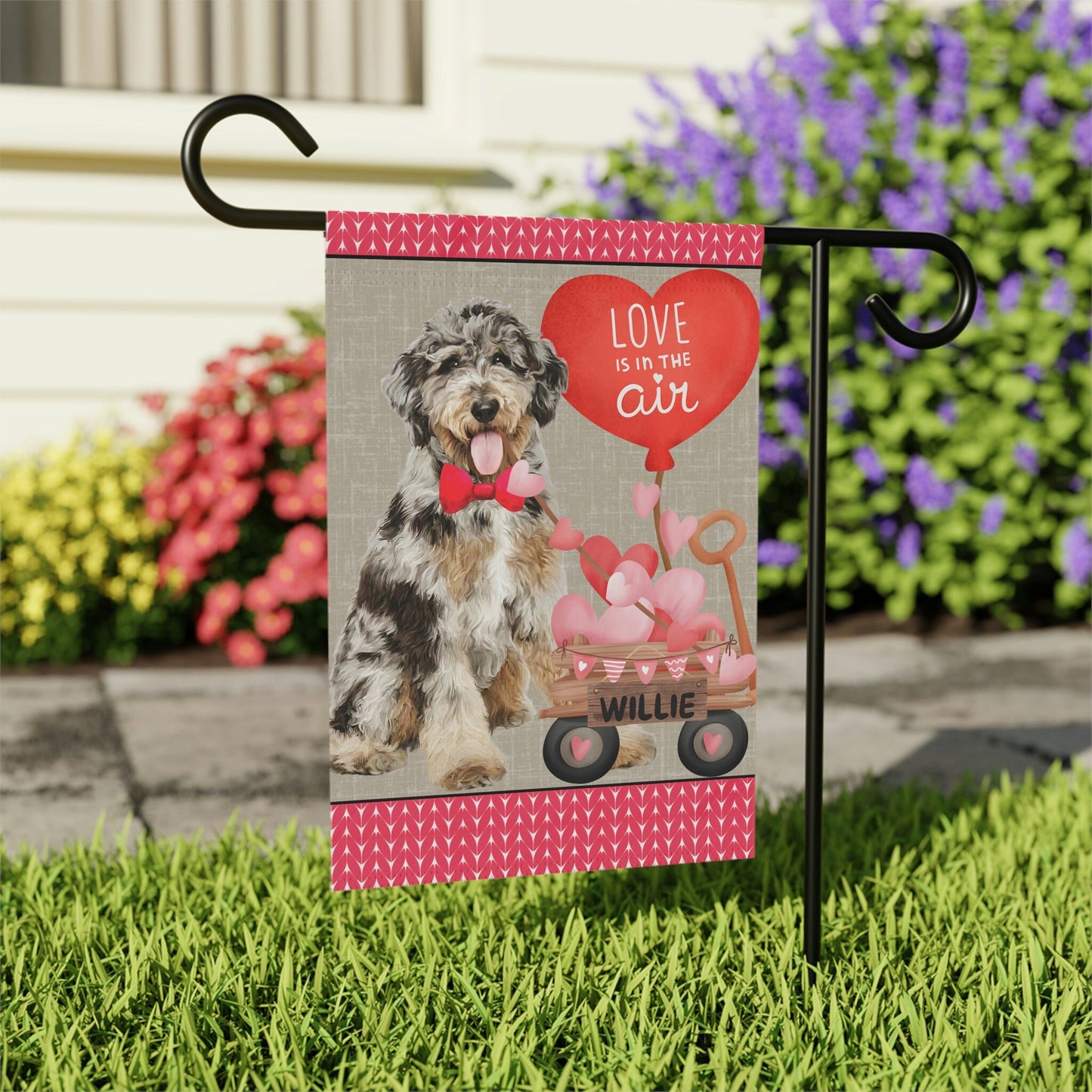 Personalized Merle Doodle Dog (BOY)Valentine Garden Flag - Fun Gift for Doodle Moms & Dads, Double-sided Garden Flag, Stand Not In