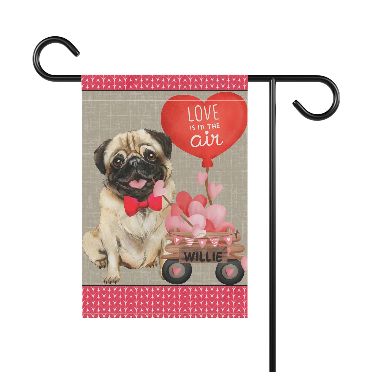 Personalized Pug Dog (BOY)Valentine Garden Flag - Fun Gift for Pug Moms & Dads, Double-sided Garden Flag, Stand Not Included