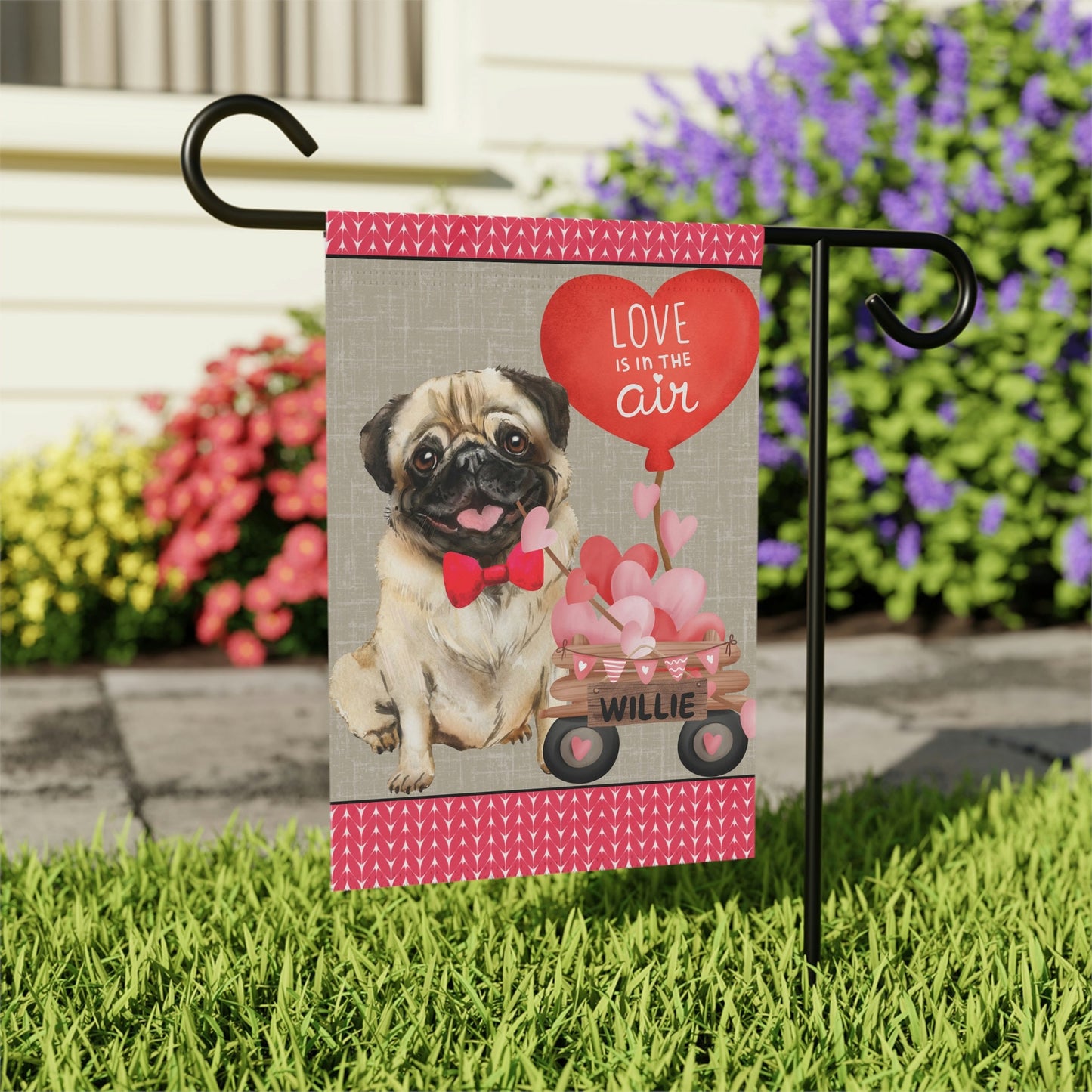 Personalized Pug Dog (BOY)Valentine Garden Flag - Fun Gift for Pug Moms & Dads, Double-sided Garden Flag, Stand Not Included