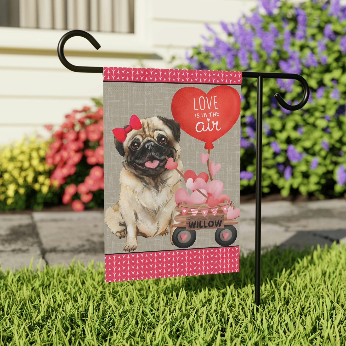 Copy of Personalized Pug Dog (GIRL)Valentine Garden Flag - Fun Gift for Pug Moms & Dads, Double-sided Garden Flag, Stand Not Inclu