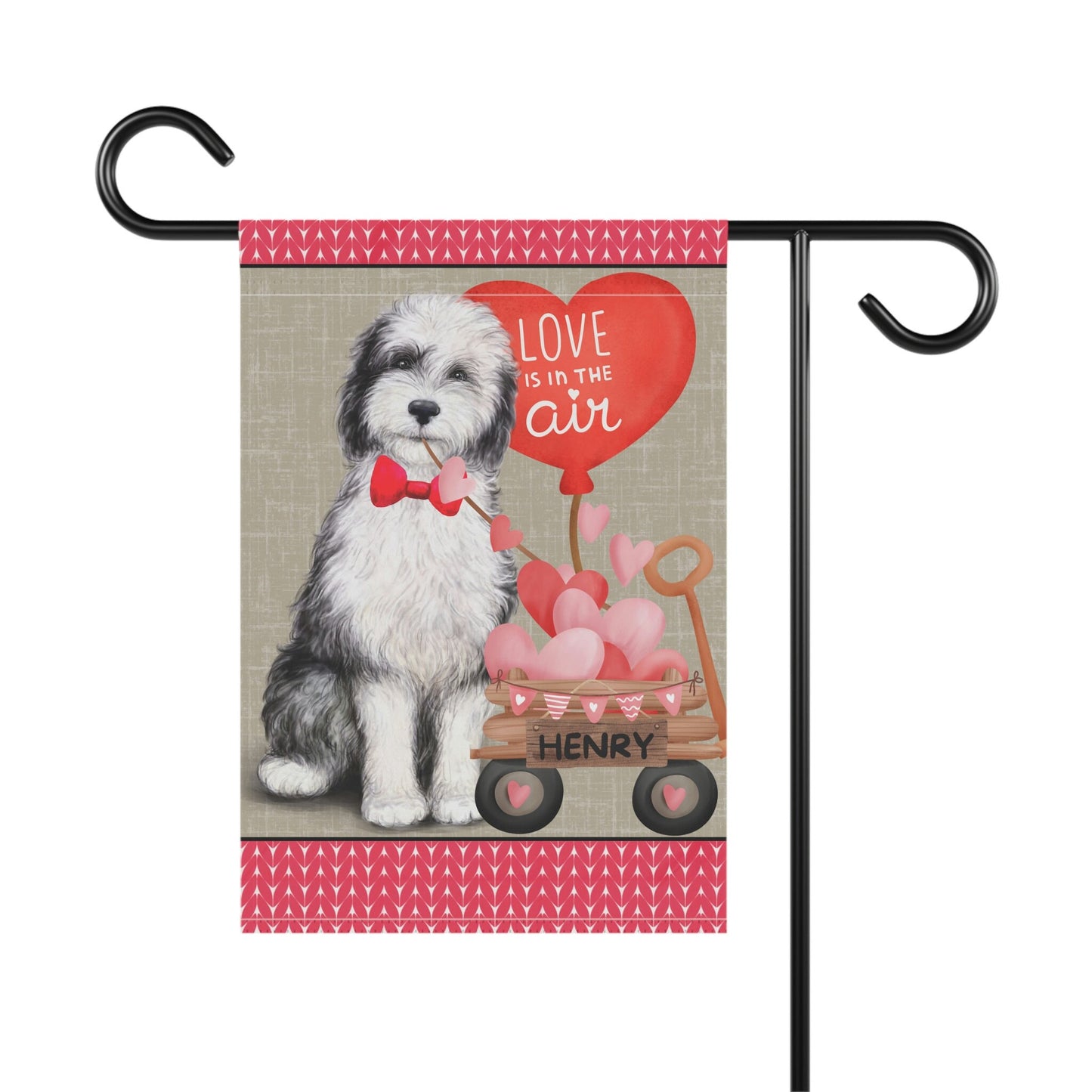 Personalized Sheepadoodle Dog (BOY)Valentine Garden Flag - Fun Gift for Doodle Moms & Dads, Double-sided Garden Flag, Stand Not In