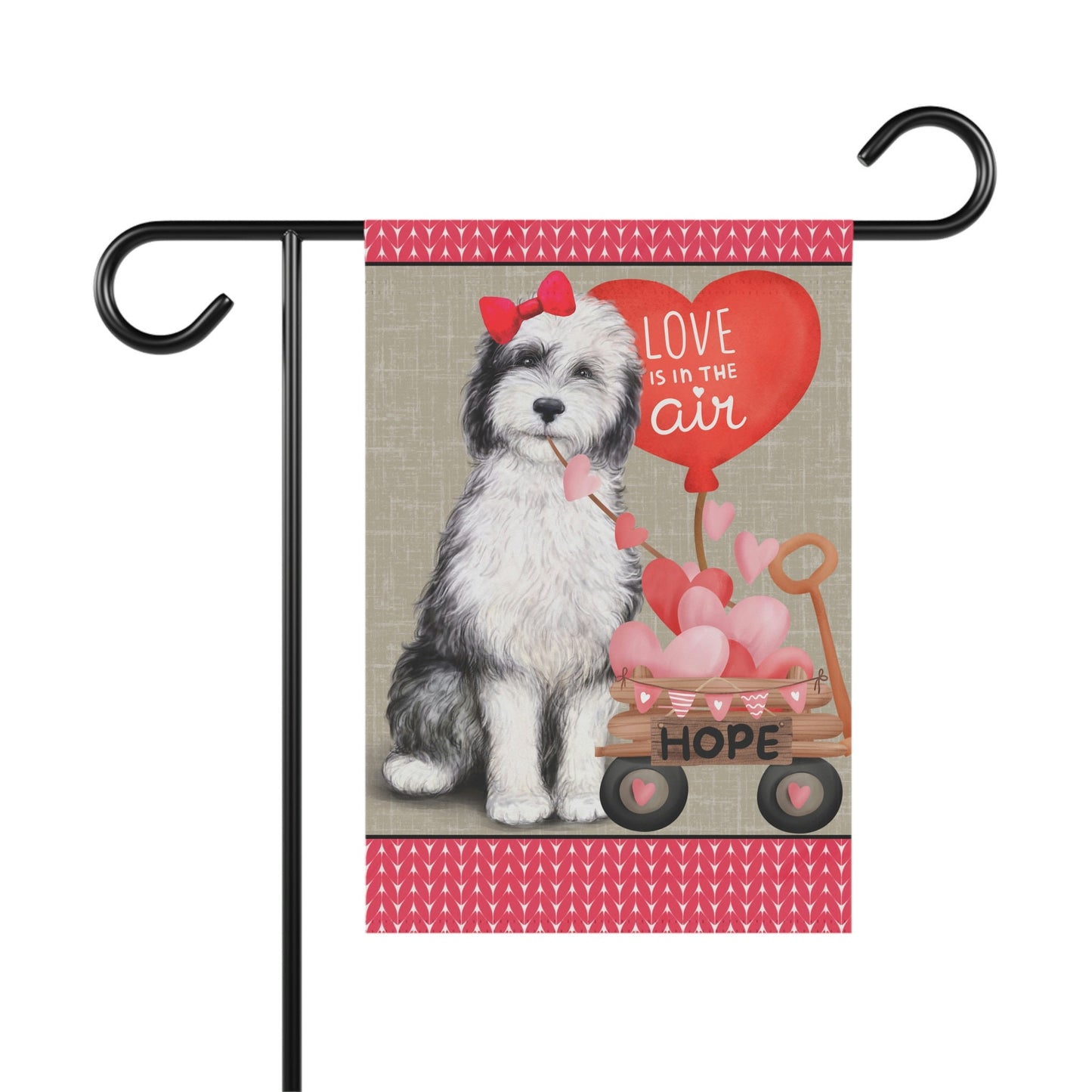 Personalized Sheepadoodle Dog (GIRL)Valentine Garden Flag - Fun Gift for Doodle Moms & Dads, Double-sided Garden Flag, Stand Not I