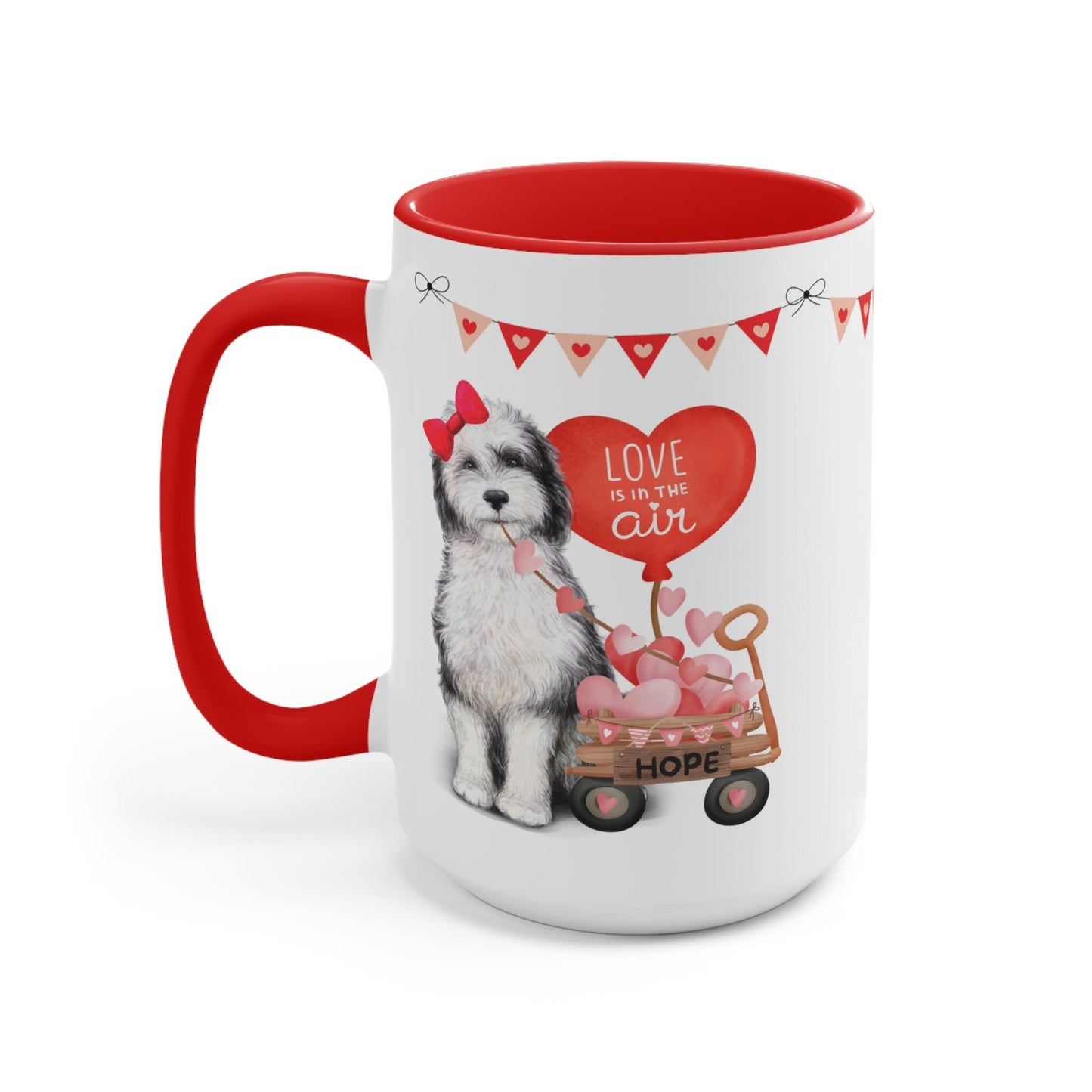 Personalized Sheepadoodle Dog (girl) Valentine's Day Mug - 15 Oz Two-Tone Coffee Mugs, Perfect Gift Idea for Doodle Mom