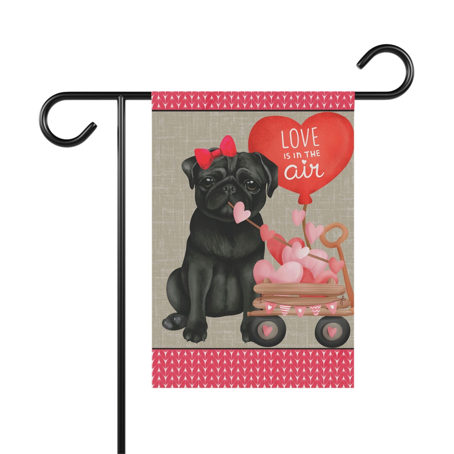 Personalized Black Pug Dog (GIRL)Valentine Garden Flag - Fun Gift for Pug Moms & Dads, Double-sided Garden Flag, Stand Not Include