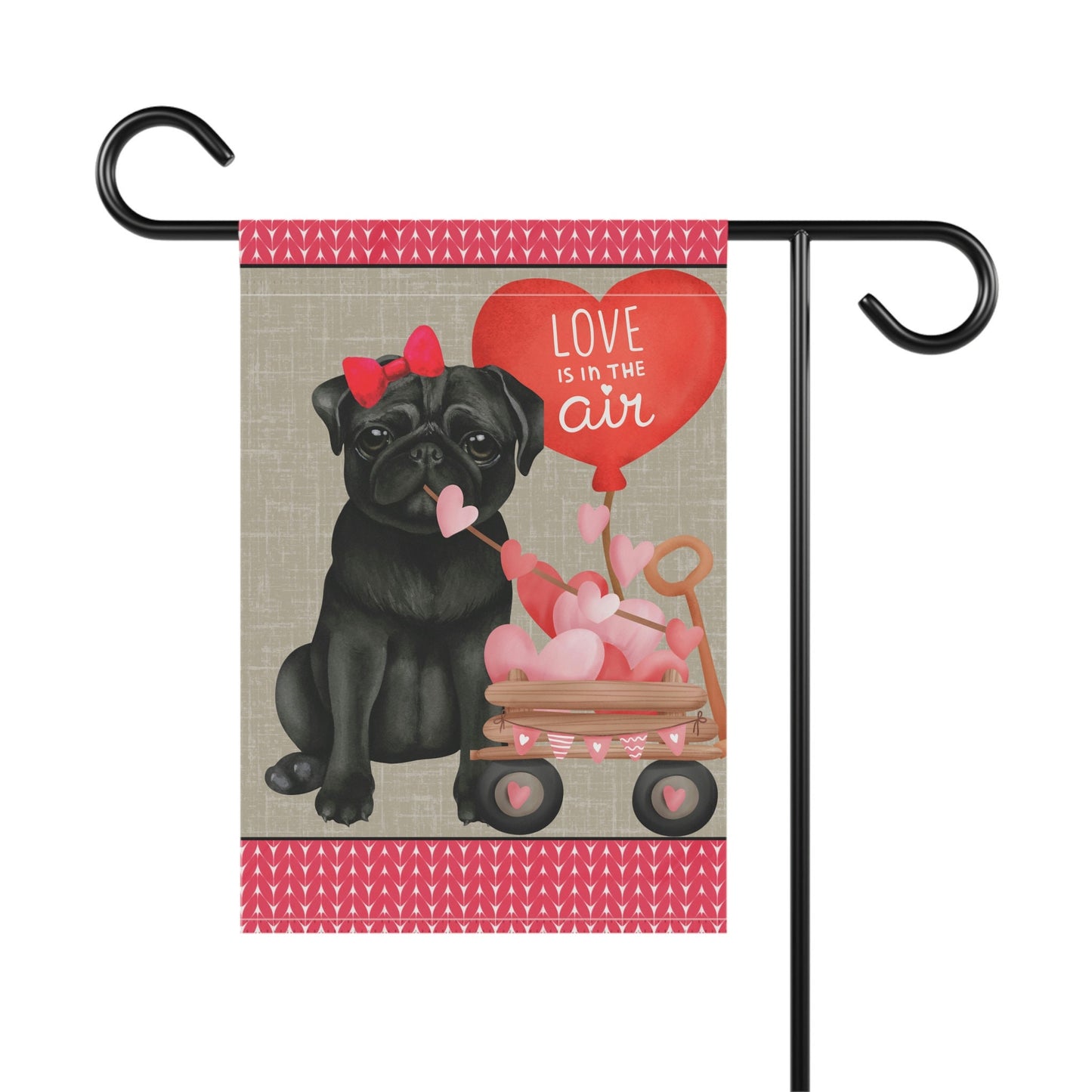 Personalized Black Pug Dog (GIRL)Valentine Garden Flag - Fun Gift for Pug Moms & Dads, Double-sided Garden Flag, Stand Not Include