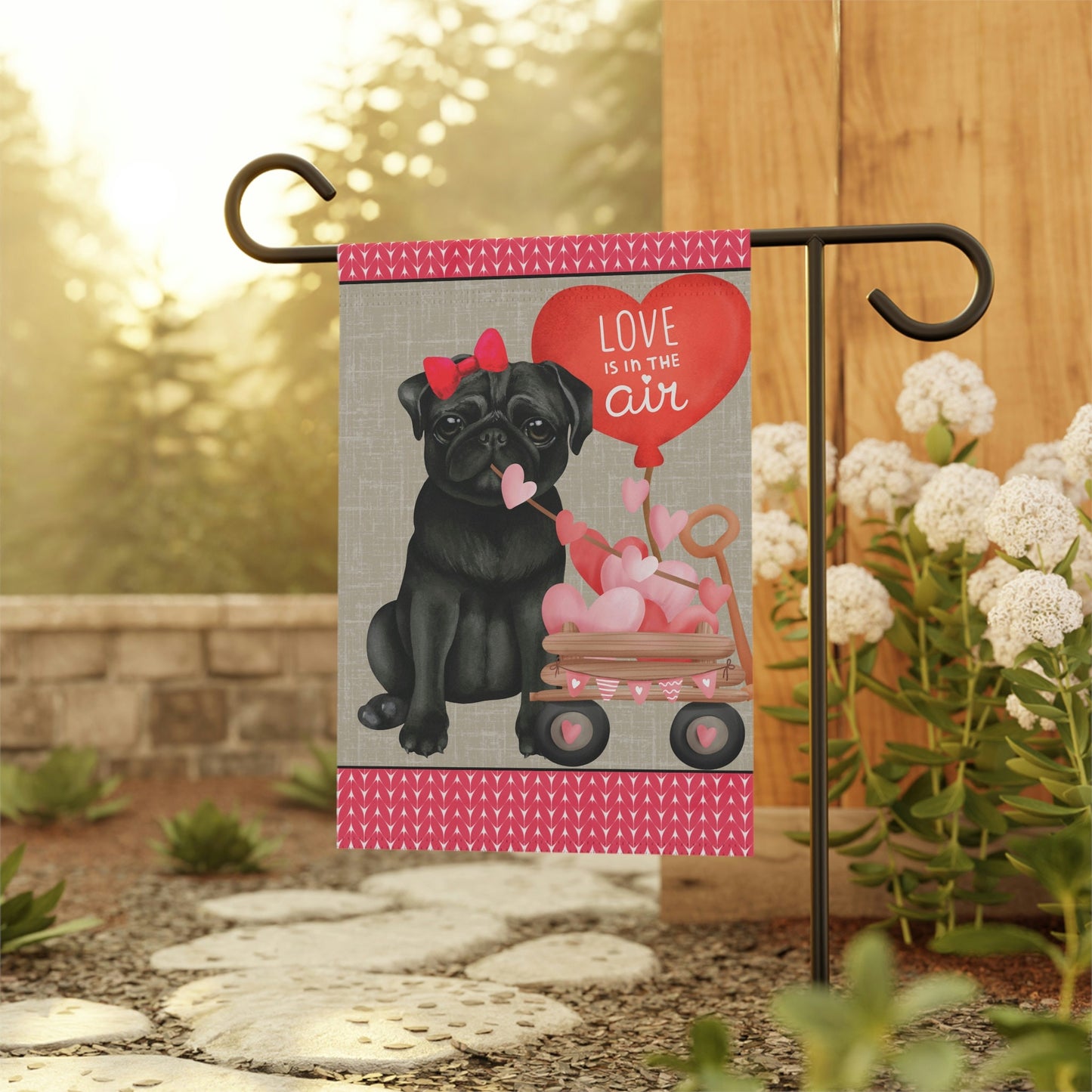 Personalized Black Pug Dog (GIRL)Valentine Garden Flag - Fun Gift for Pug Moms & Dads, Double-sided Garden Flag, Stand Not Include