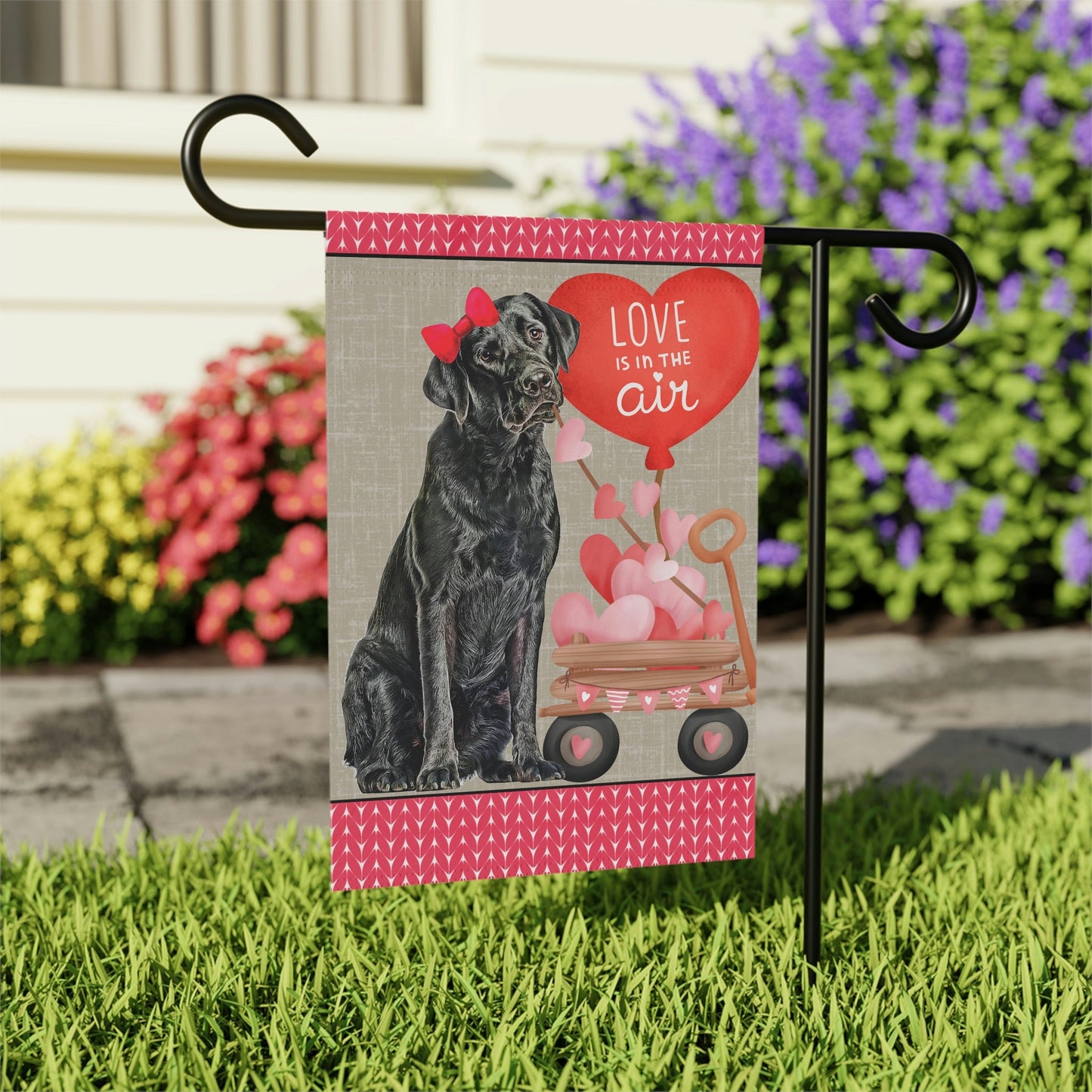 Personalized Black Labrador Retriever (girl) Valentine Garden Flag - Labrador Retriever  Mom or Dad Gift, Double-sided, Stand Not