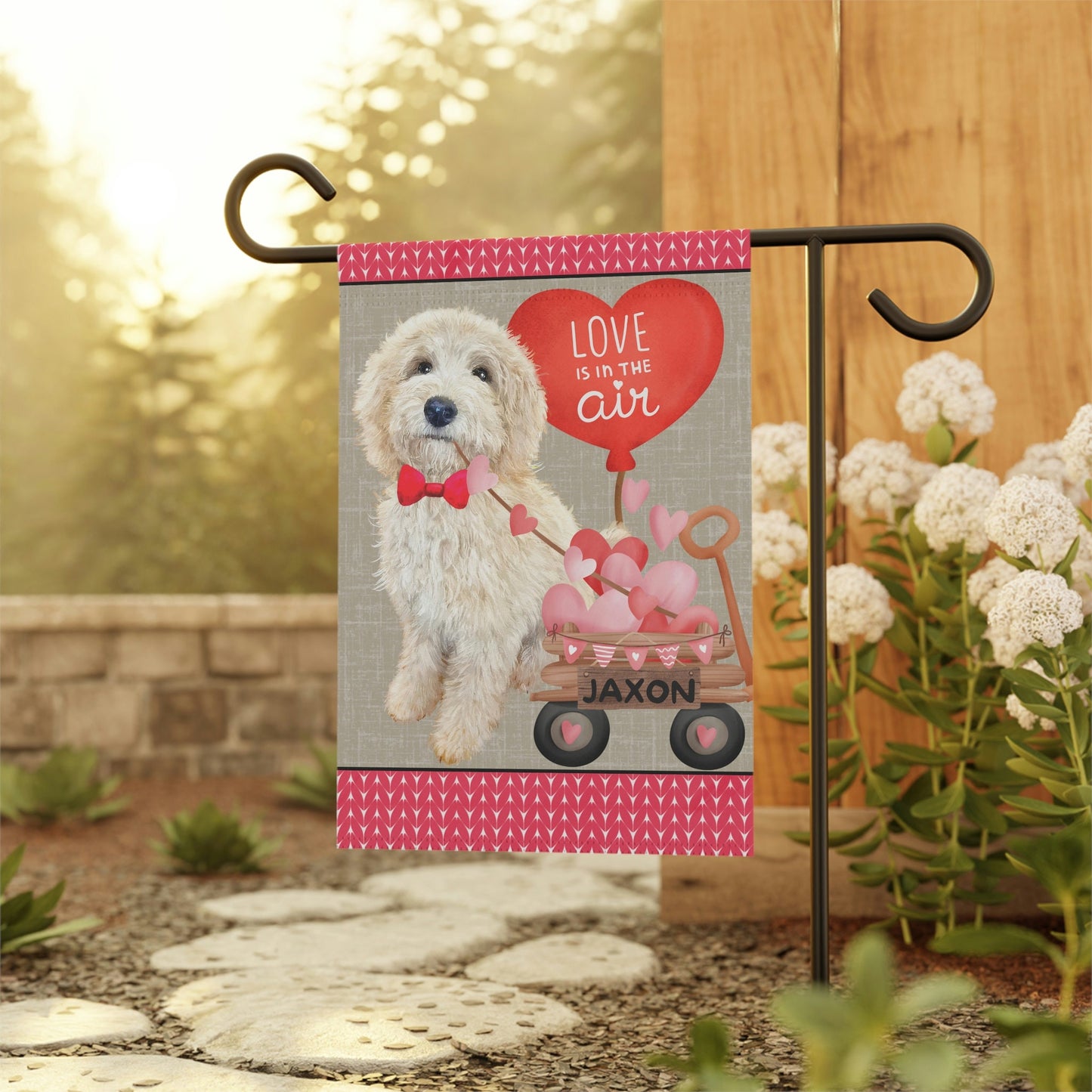 Personalized Light Blonde Doodle Dog (BOY)Valentine Garden Flag - Doodle Mom & Dad Gift, Double-sided Garden Flag, Stand Not Inclu